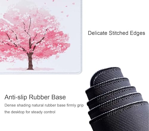 Cherry Blossom Tree Gaming Mouse Pad, Extended Large Mouse Mat Desk Pad, Big Computer Keyboard Desk Pad, Stitched Edges Mousepad, 3mm Thick Long Non-Slip Rubber Base Mice Pad, 31.5 X 11.8 Inch - color: Cherry Blossom Tree