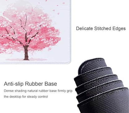Cherry Blossom Tree Gaming Mouse Pad, Extended Large Mouse Mat Desk Pad, Big Computer Keyboard Desk Pad, Stitched Edges Mousepad, 3mm Thick Long Non-Slip Rubber Base Mice Pad, 31.5 X 11.8 Inch - color: Cherry Blossom Tree