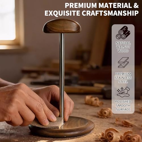 Headset Stand for Desk, Walnut Wood ＆ Stainless Steel Universal Wooden Headphone Holder with Storage Base, Gaming Equipment Accessories, Desk Organizer, Gifts for Gamers Men Boyfriend