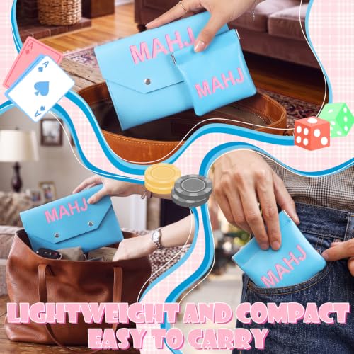 2 Pcs Leather Mahjong Card Bag Clutch Pouch Holder with PU Squeeze Dice Bag Mahjong Accessories Protector Cover Case for MAHJ Lover Playing Game Night (Light Blue) - color: Light Blue