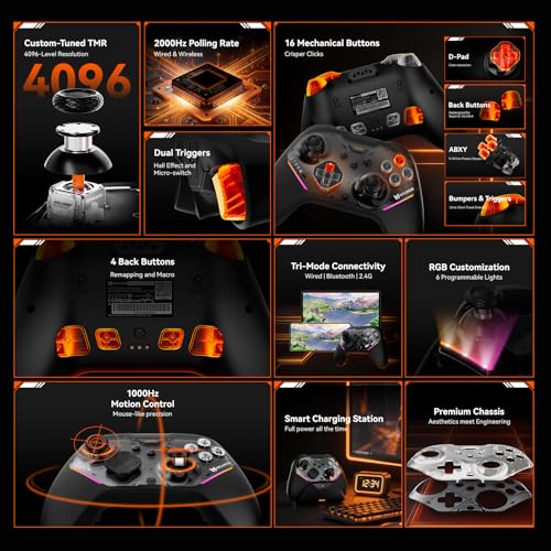 BIGBIG WON Storm(Gale2) Wireless PC Controller, Bluetooth Gaming Controller 2000Hz Polling Rate, Near-Zero Latency, TMR Sticks, Hall & Micro-switch Triggers, 16 Mechanical Buttons, 4 Customizable Back Paddles, for Windows PC/Switch 2/Switch/Android/IOS -