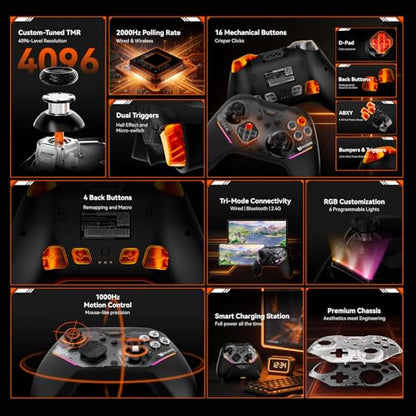 BIGBIG WON Storm(Gale2) Wireless PC Controller, Bluetooth Gaming Controller 2000Hz Polling Rate, Near-Zero Latency, TMR Sticks, Hall & Micro-switch Triggers, 16 Mechanical Buttons, 4 Customizable Back Paddles, for Windows PC/Switch 2/Switch/Android/IOS -