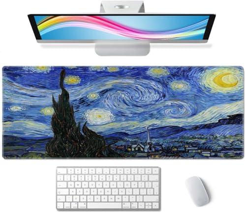 Gaming Mouse Pad, Large Non-Slip Rubber Base Mousepad, Keyboard Mouse Mat, Desk Pad with Stitched Edges, 31.5x11.8inch, Vincent Van Gogh - The Starry Night - color: Vincent Van Gogh - the Starry Night