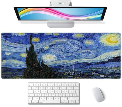 Gaming Mouse Pad, Large Non-Slip Rubber Base Mousepad, Keyboard Mouse Mat, Desk Pad with Stitched Edges, 31.5x11.8inch, Vincent Van Gogh - The Starry Night - color: Vincent Van Gogh - the Starry Night