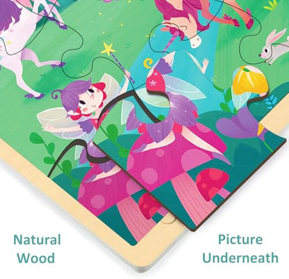 Wooden Puzzles for Kids Ages 3-5, 12 Piece Puzzle for 3 Year Old Fairy Princess, Preschool Toddler Puzzles for 3 4 5 Year Old with Picture Underneath