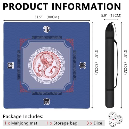 Mahjong Mat with Carrying Bag and 3 Dice, 31.5" X 31.5" Noise Reduction Mahjong Table Cover, Mahjong Lovers Gifts Non Slip Gaming Mat for Board Tile Games Poker Card Dominoes Party Weekly Game Nights - color: A04