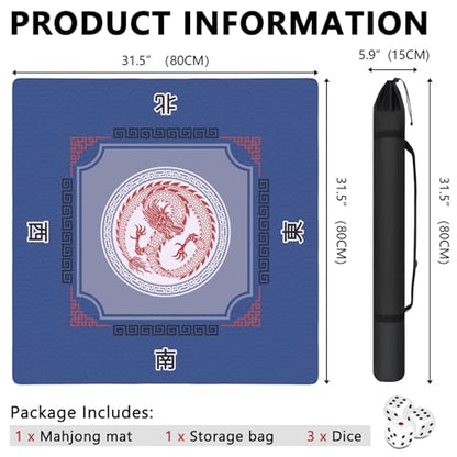 Mahjong Mat with Carrying Bag and 3 Dice, 31.5" X 31.5" Noise Reduction Mahjong Table Cover, Mahjong Lovers Gifts Non Slip Gaming Mat for Board Tile Games Poker Card Dominoes Party Weekly Game Nights - color: A04