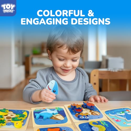TOY Life Toddler Puzzles Ages 2-4, Wooden Puzzles for Toddlers 1-3, 7 Pcs Sea Animals Puzzle 2 Year Old, Montessori Toddler Boys Girls Toys 2-3, Educational Gift Learning Toys for 2 Year Old - style: Sea Animals