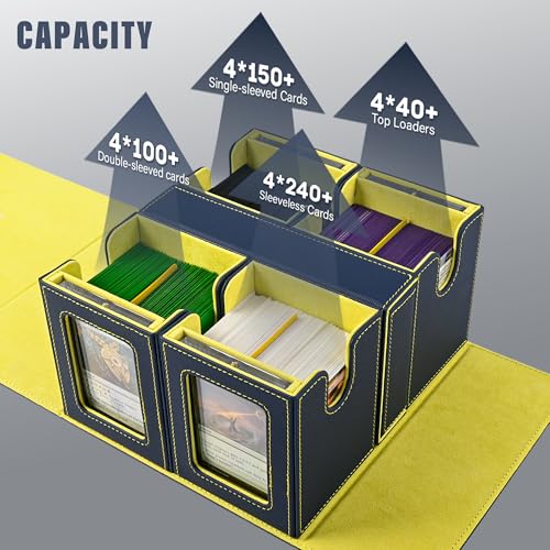 Kabinka MTG Commander Deck Box, Holds 400+ Double-Sleeved Cards | 5-in-1 Card Deck Box, Patented Design, Magnetic Detachable Card Case with Dice Tray, Fits Magic / TCG Cards (Blue Yellow) - color: Blue Yellow