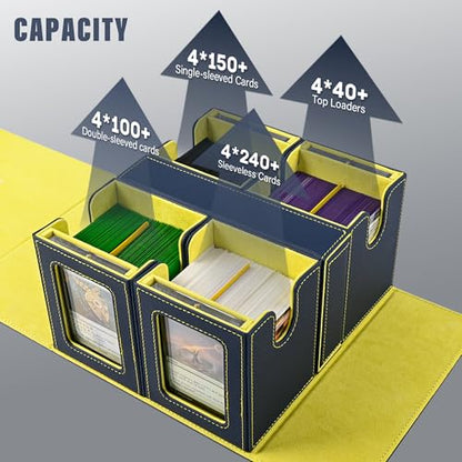 Kabinka MTG Commander Deck Box, Holds 400+ Double-Sleeved Cards | 5-in-1 Card Deck Box, Patented Design, Magnetic Detachable Card Case with Dice Tray, Fits Magic / TCG Cards (Blue Yellow) - color: Blue Yellow
