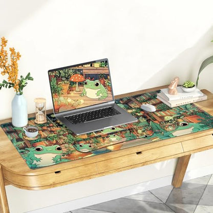 Large Gaming Mouse Pad Set, 4 in 1 Ergonomics Keyboard Desk Mat with Memory Foam Wrist Rest, Computer PC Extended Game Mousepad, Non-Slip Desk Matt Easy Typing Pain Relief I Frog & Mushroom - color: Frog & Mushroom
