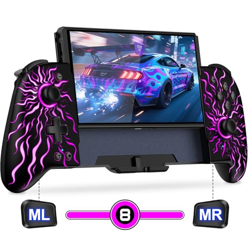 Gammeefy Switch Controller – Hall Effect Joysticks & Enhanced Grip – One Piece Switch Joypad Replacement Switch Pro Controller with 8-Color RGB Lighting, Turbo, Macros -Multi-Colored Sunburst, 6.2"/7" - color: Multi-Colored Sunburst, size: 6.2"/7"