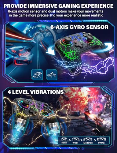 ZRZLMVP Switch Controller Wireless for Nintendo Switch/OLED/Lite/Switch 2 | 1000mAh Rechargeable Switch Pro Controllers with 9 Colors LED Light, Switch Control with Turbo,Vibration,6 Axis Gyro,Wake Up - color: Black