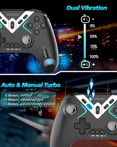 YIONON Wireless PC Controller with Hall Effect Joysticks and Triggers | Bluetooth Controller for Windows PC/Switch/Android/Mobile/TV/iOS/MAC with Loop Macro, Vibration, Turbo, Motion Control - color: Whole Black