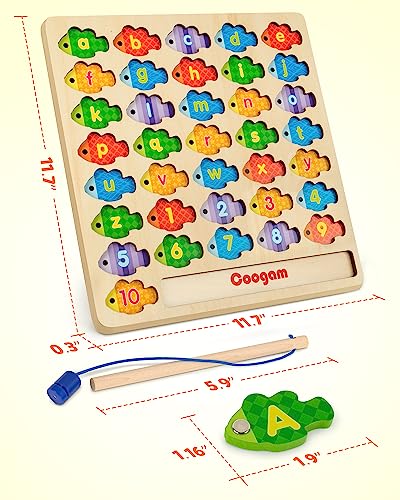 Coogam Magnetic Alphabet Numbers Fishing Game, Wooden ABC Letter Numbers Color Matching Puzzle Fine Motor Montessori Educational Toy for Preschool 3 4 5 Year Old Toddlers