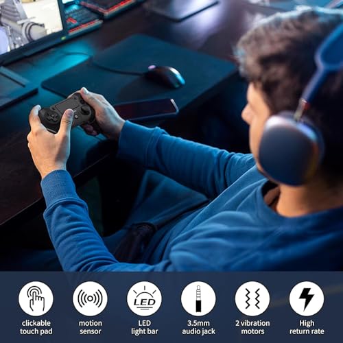 Wireless Controller Compatible with PS4/Pro/Slim, Black ps4 controller with Dual Vibration, 1000mAh Battery, 6-Axis Motion Sensor, Built-in Speaker & 3.5mm Headphone Jack, Charging Cable (Black) - color: Black