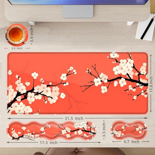 Large Mouse Pad and Keyboard Wrist Rest, Desk Pad for Keyboard and Mouse, 4-in-1 Large Gaming Mouse Pad with Wrist Support, Desk Mat for Home Office Study Game,Beautiful Flowers - color: Beautiful Flowers