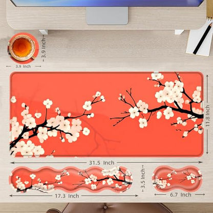 Large Mouse Pad and Keyboard Wrist Rest, Desk Pad for Keyboard and Mouse, 4-in-1 Large Gaming Mouse Pad with Wrist Support, Desk Mat for Home Office Study Game,Beautiful Flowers - color: Beautiful Flowers