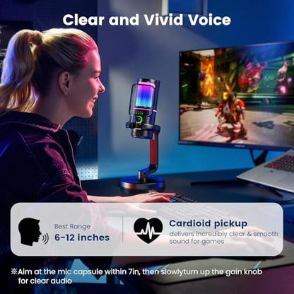 Gaming Microphone with Noise Cancelation & Gain Control | USB PC Mic for Streaming, Gaming, Podcasts, PS4 -Includes Pop Filter, Shock Mount, Quick Mute & RGB Lighting