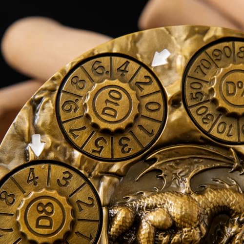 7-in-1 Spinner Dice Set – 3D Metal Dragon-Embossed Polyhedral RPG Accessory Role Playing Dice for Dungeons & Dragons, Pathfinder, RPG and Tabletop Games (D4, D6, D8, D10, D%, D12, D20) Gold - color: New-gold