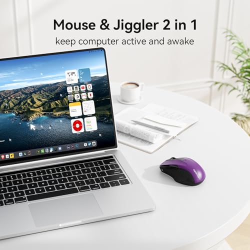 TECKNET Rechargeable Jiggler Wireless Mouse, Dual-Mode Connectivity, Purple | Silent USB A & Bluetooth Mouse, 6 Adjustable DPI, 6 Buttons, Ergonomic Design, Long Battery Life, Multi-Device Compatibility - color: Purple