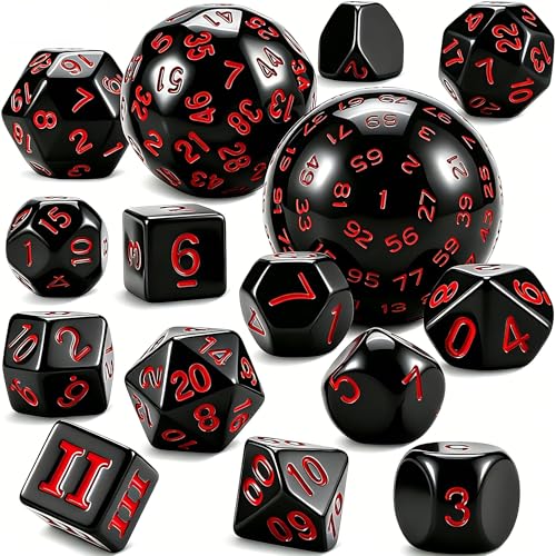 CiaraQ DND Polyhedral Dice Set (15pcs) D4-D100 Game Dice with Dice Bag | Acrylic Role Playing Dice for Dungeons and Dragons MTG Table Games (Black & Red) - color: Black & Red