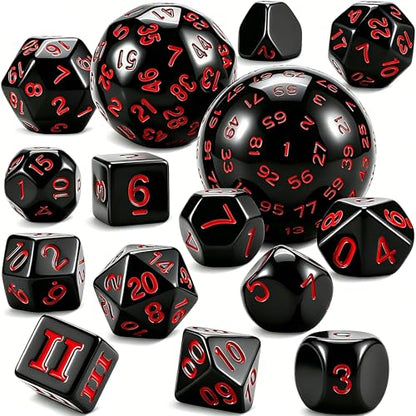 CiaraQ DND Polyhedral Dice Set (15pcs) D4-D100 Game Dice with Dice Bag | Acrylic Role Playing Dice for Dungeons and Dragons MTG Table Games (Black & Red) - color: Black & Red
