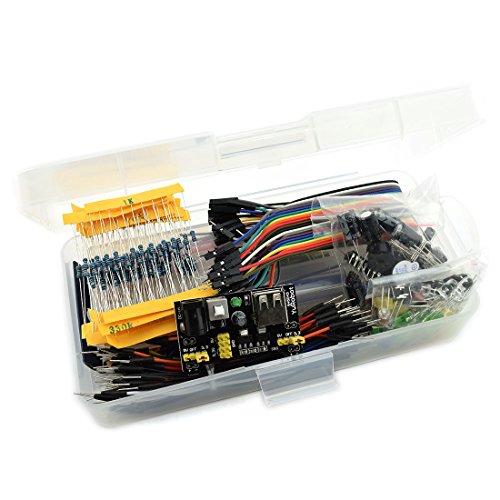 HJ Garden Electronic Component Assorted Kit for Arduino, Raspberry Pi, STM32 etc. 830 Breadboard + Jumper + Power Module + Resistor + Capacitor + LED + Switch (Pack of 458pcs)