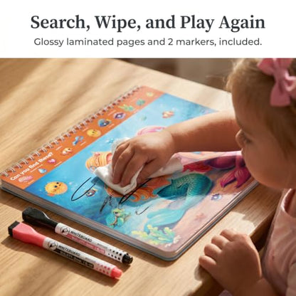 Fun Search and Find Books for Kids 3-5 - Cute Road Trip Game w Magical Scenes for Girls 4-8 w Princess, Unicorn & Mermaid - Essential Travel Activity w Markers for Hours of Fun on Car Rides & Planes