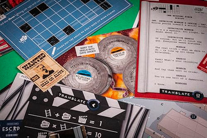 Professor Puzzle: Escape from The Movie Studio - A Mini Escape Room Game, 12 Puzzles to Solve The Code, Journalist Adventure, Ages 12+, 1+ Players - style: Movie Studio