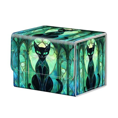 Stained Glass Cat for MTG Deck Box, 100+ Double Sleeved Card Storage Case, PU Leather Commander Deck Case for TCG Magic Yugioh, Magnetic Closure - color: Stained Glass Cat