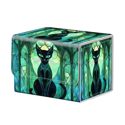 Stained Glass Cat for MTG Deck Box, 100+ Double Sleeved Card Storage Case, PU Leather Commander Deck Case for TCG Magic Yugioh, Magnetic Closure - color: Stained Glass Cat