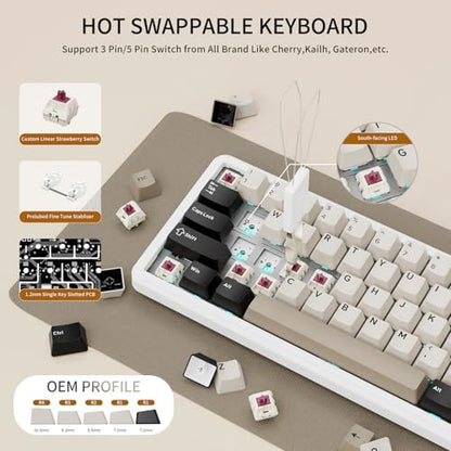 ATTACK SHARK X66 Wireless 60% RGB Mechanical Gaming Keyboard-Cheese White | Volume Knob,Tri Mode-USB-C Wired/BT5.0/2.4Ghz,Gasket Mount,PBT Keycap,Hot Swappable Strawberry Switch,TKL,NKRO for PC Win Mac - color: Cheese White