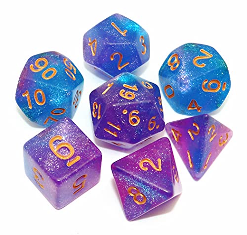 DND Dice Set Blue Purple Glitter Dice for Dungeon and Dragons D&D RPG Role Playing Games Table Games Polyhedral Dice - color: Blue Mix Rose+glitter
