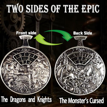 DND Dice Roller D4-D20 Metal Pocket Watch 3D Dragon Art Silver | All-in-one dnd spinner dice. metal pocket watch design.press to roll. zinc alloy metal. mtg ttrpg gifts - color: Dice Roller-silver