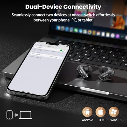 TOZO NC20 Active Noise Cancelling Wireless Earbuds LDAC Hi-Res Bluetooth | 6 Mics AI Call Ear Buds 80H Playtime, Dual Pairing, 32 EQ via App, IPX8 Waterproof, Wireless Charging Case - color: Matte Gray