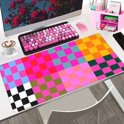 Checkered Desk Mat Pink Desk Matt for Desktop Desk Pad XXL Large Mouse Pad Deskmat Big Mousepad Keyboard Pad Mouse for Computer Cute Desk Accessories 31.5 X 15.7In - color: A6- Retro Checked
