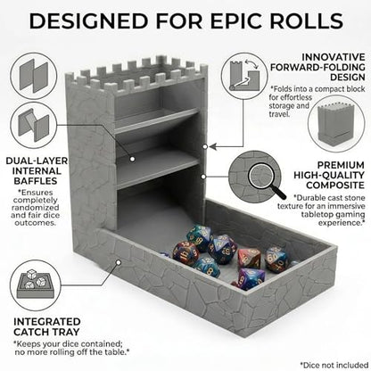 Foldable Dice Tower Compatible with Board Game, Collapsible Hexagonal Tabletop Dice Roller, Travel-Friendly Space-Saving Gaming Accessory for Settlers and Dice Games (Tower Only)