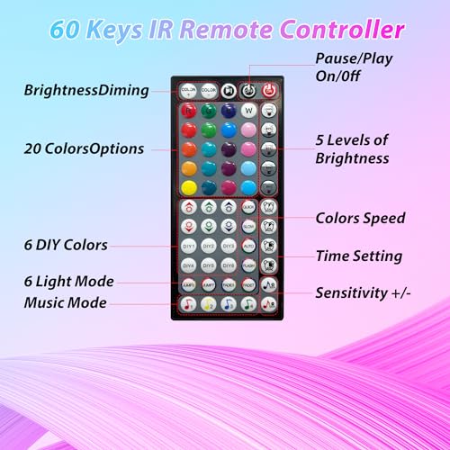 Ledagic 130 ft LED Lights for Bedroom (2 Rolls of 65ft) | Music Sync RGB LED Strip Lights with APP & Remote Control LED Lights for Room Home Party Christmas Wall Decor - size: 130ft