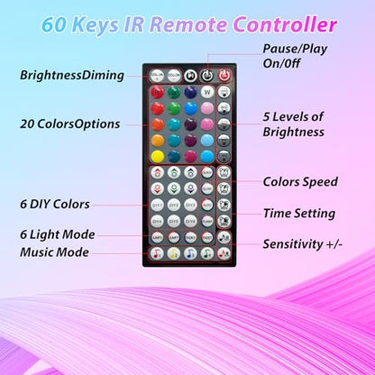 Ledagic 130 ft LED Lights for Bedroom (2 Rolls of 65ft) | Music Sync RGB LED Strip Lights with APP & Remote Control LED Lights for Room Home Party Christmas Wall Decor - size: 130ft