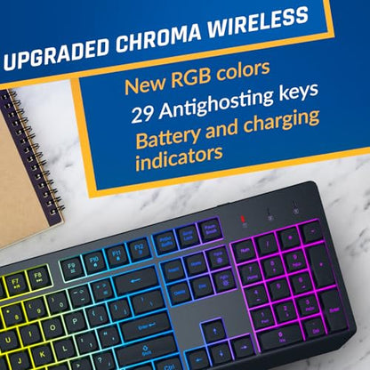 KLIM Chroma Wireless Keyboard and Mouse – RGB Backlit Gaming Combo, Rechargeable Wireless Keyboard & RGB Mouse, Durable & Ergonomic, Dual USB Receivers, Compatible with PC, Mac, PS4, PS5 - color: Black - Bundle