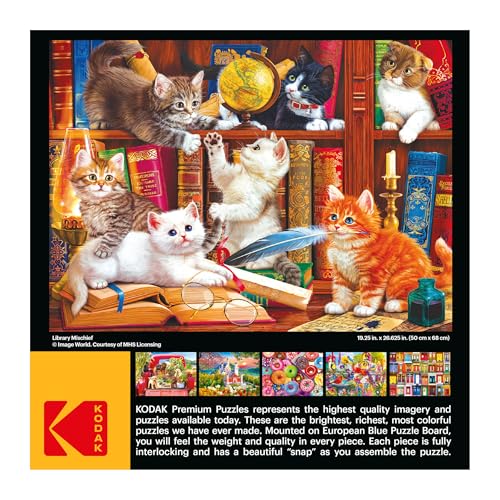 RoseArt Kodak Premium Library Mischief 1000 Piece Jigsaw Puzzle for Adults | Fully Interlocking Pieces, Bonus Poster Included, Made in USA, Birthday Gift - style: Library Mischief