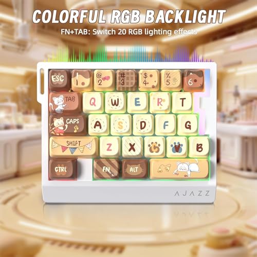 A.JAZZ AK029 Wired 29 Keys One-Handed RGB Gaming Keyboard with 8000HZ,0.01mm RT Magnetic Switches Adjustable Actuation,Hotswappable Mechanical Keyboard,Aluminum Plate,Web Driver for Gamers-Beige Cat - color: Yellow