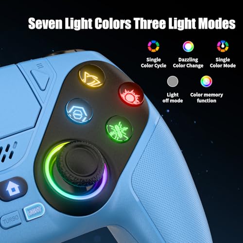 Xexvyrin LED Wireless Controller for PS5, Compatible with PS5 Pro/Slim/PC, Dual Vibration, Macro/Turbo Function, 3.5mm Audio Jack,1000mAh Battery, 6-Axis Motion Control Gamepad with Speaker（Black） (blue) - color: Blue