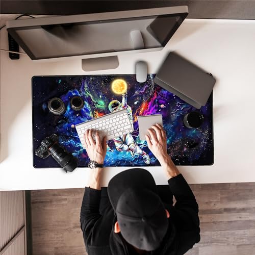 Astronaut Desk Space Mouse Pad for Boys - Galaxy Gaming Mouse Pad, 31.5x15.7in, Stitched Edges - color: Colorful Astronaut Boys