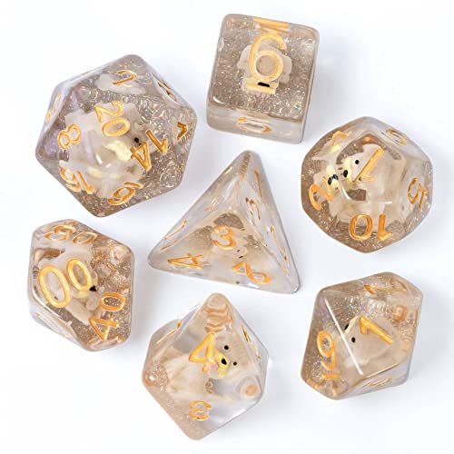 Cusdie 7-Die DND Dice, Polyhedral Dice Set Filled with Animal, for Role Playing Game D&D Dice (Gray Dog) - color: Dog Grey.