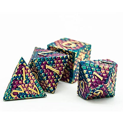 UDIXI DND Metal Dice Set Dragon Scale, D&D Dice Metal for Role Playing Game | 7PCS, Solid Metal, Metal Dice Box, DM Gift, for Dungeons and Dragons RPG Tabletop Games Board Games - color: Dragon Scale-purple and Blue