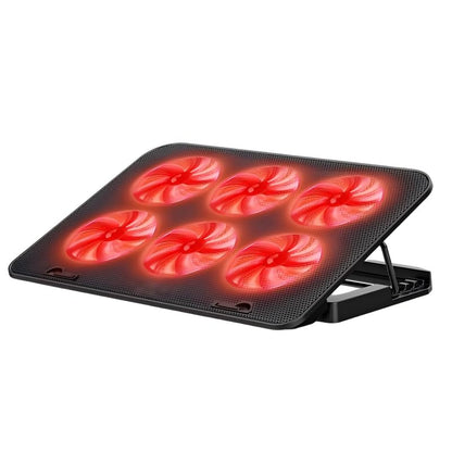 Laptop Cooling Pad 6 Fans RGB LED Adjustable Stand 12-17" Gaming | 6 fans 2400 RPM, RGB lights, adjustable speed, phone holder, metal mesh, dual USB, fits 12-17", 35-70 CFM cooling power - color: Dazzling Red Premium Edition (with speed control,