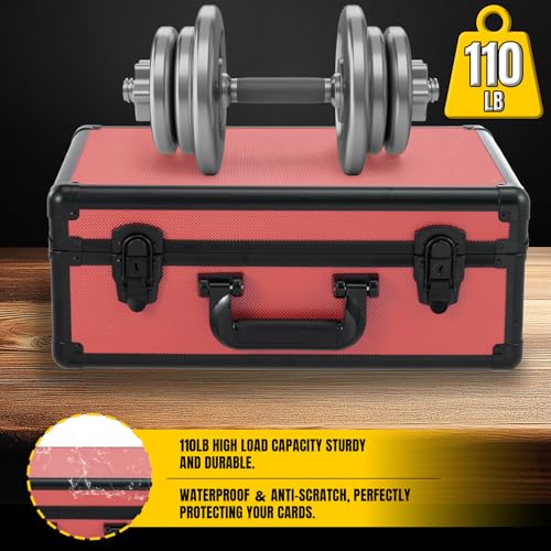 Graded Card Storage Box – Aluminum Alloy Trading Cards Case Holds 140+ Graded Cards, Sports Card Storage Box with Lock, Fits PSA, CSG, BGS (Large Red) - color: 4 Row-Red