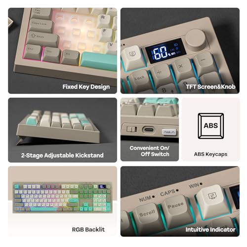 EPOMAKER Aula S102 PRO Membrane Gaming Keyboard with TFT Screen, Volume Knob & Number Pad, BT/2.4G/USB, RGB Backlit, Creamy Silicone Structure, Silent Keyboard for PC Game/Office (Grey) - color: Grey